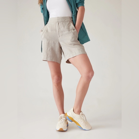 Athleta Voyager Linen Shorts 6” inseam in Beige size 14 - Picture 1 of 12